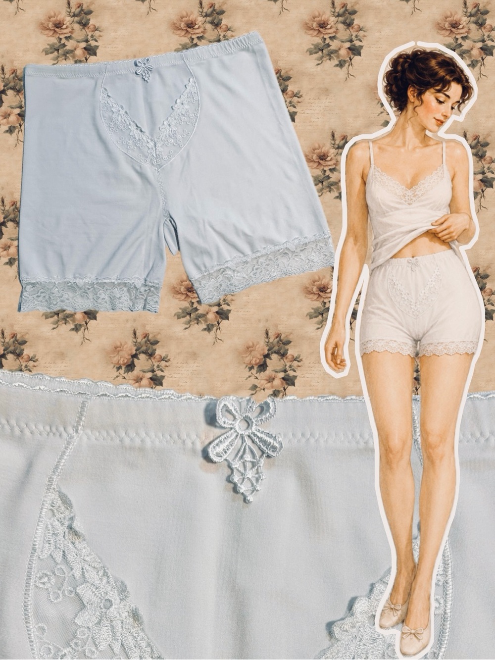 VINTAGE bloomers shapewear lingerie undergarment‎ white lace shorts slip plus 2X
